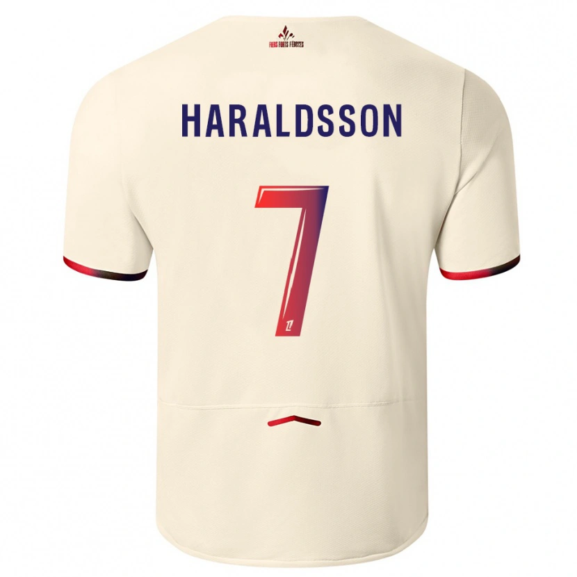 Danxen Kinderen Hákon Arnar Haraldsson #7 Gebroken Wit Rood Uitshirt Uittenue 2025/26 T-Shirt