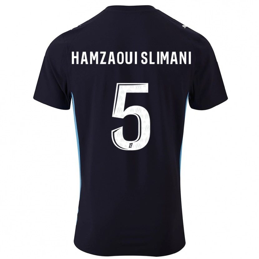 Danxen Kinderen Hilan Hamzaoui Slimani #5 Zwart Hemelsblauw Uitshirt Uittenue 2025/26 T-Shirt