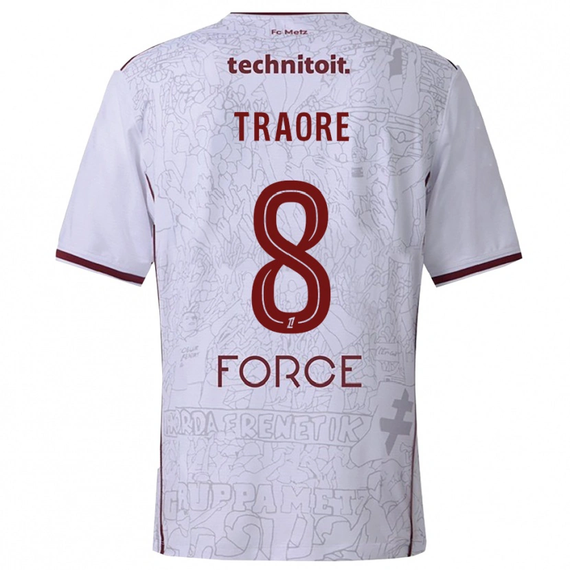 Danxen Kinderen Boubacar Traoré #8 Wit Bordeaux Uitshirt Uittenue 2025/26 T-Shirt