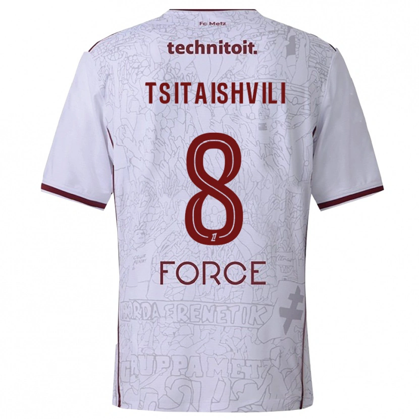 Danxen Kinderen Giorgi Tsitaishvili #8 Wit Bordeaux Uitshirt Uittenue 2025/26 T-Shirt