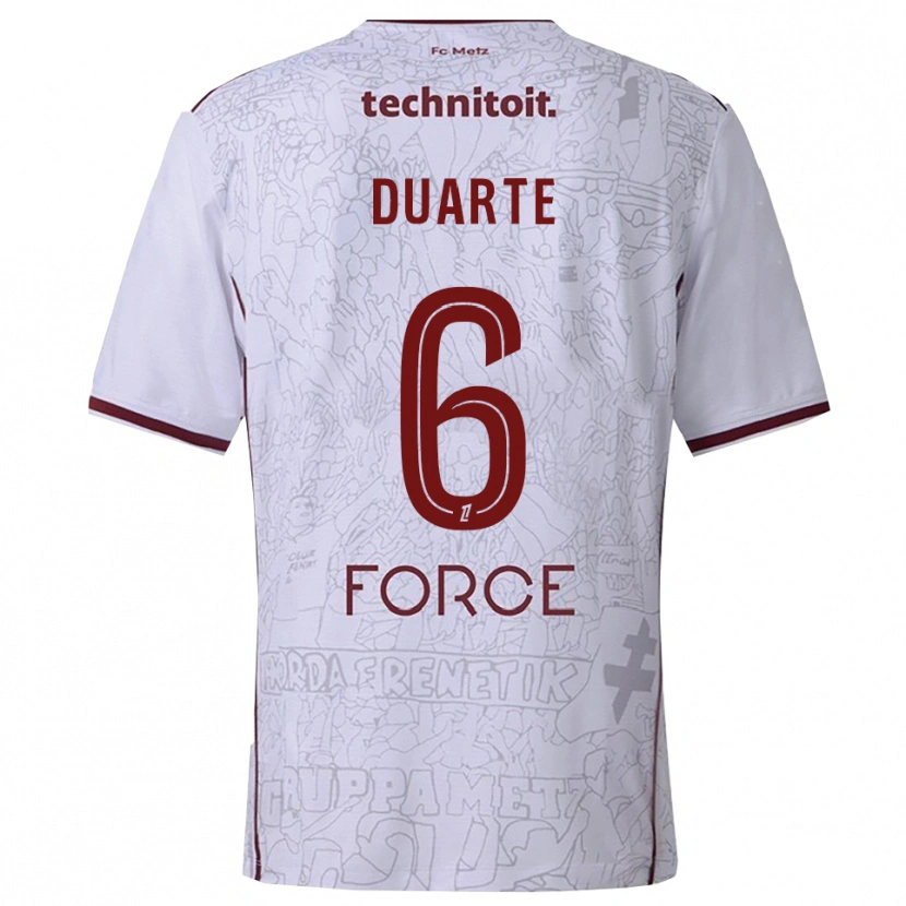 Danxen Kinderen Diego Duarte #6 Wit Bordeaux Uitshirt Uittenue 2025/26 T-Shirt