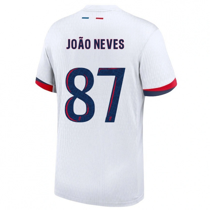 Danxen Kinderen João Neves #87 Wit Rood Uitshirt Uittenue 2025/26 T-Shirt