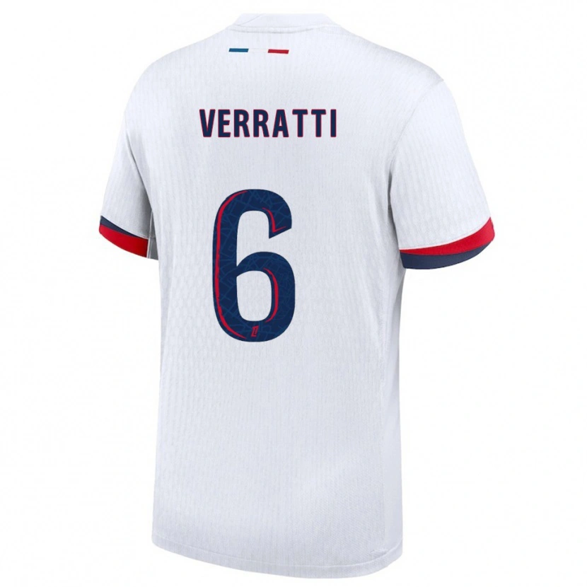 Danxen Kinderen Marco Verratti #6 Wit Rood Uitshirt Uittenue 2025/26 T-Shirt