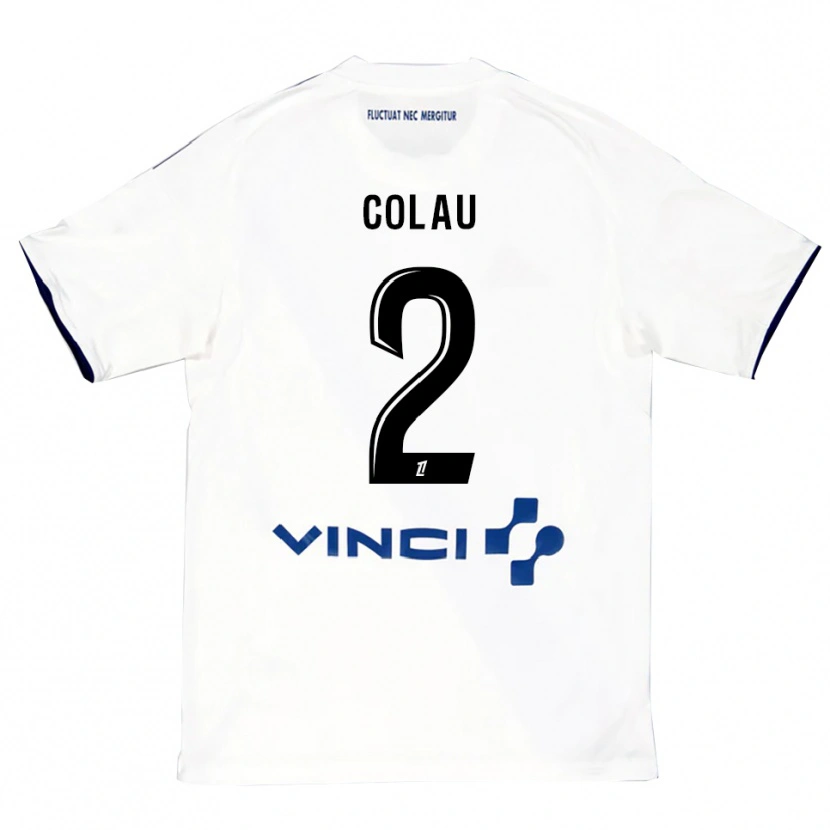 Danxen Kinderen Dimitri Colau #2 Wit Blauw Uitshirt Uittenue 2025/26 T-Shirt