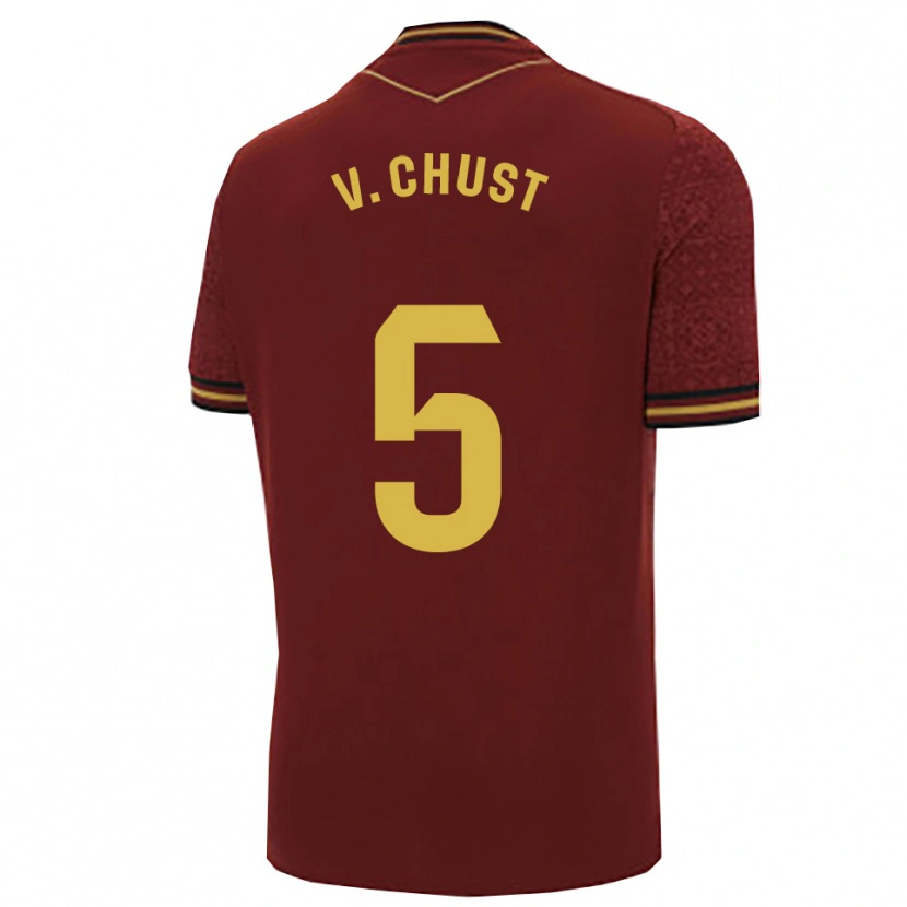 Danxen Kinderen Víctor Chust #5 Bordeaux Goud Uitshirt Uittenue 2025/26 T-Shirt