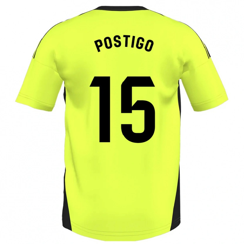 Danxen Kinderen Sergio Postigo #15 Fluorescerend Geel Uitshirt Uittenue 2025/26 T-Shirt
