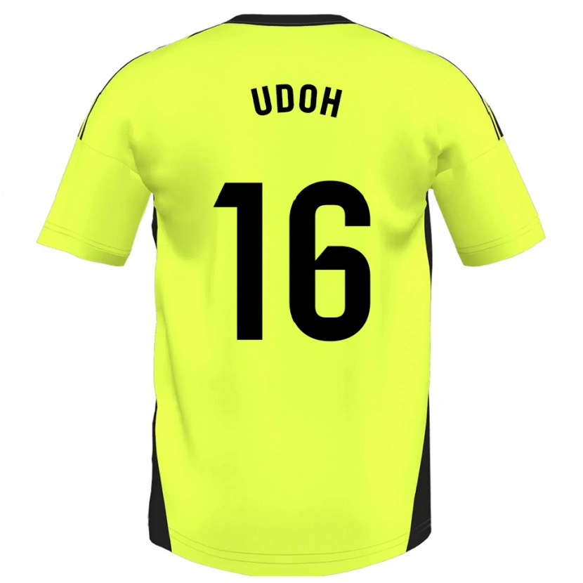 Danxen Kinderen Isaac Udoh #16 Fluorescerend Geel Uitshirt Uittenue 2025/26 T-Shirt