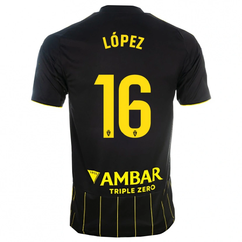 Danxen Kinderen Juan López #16 Zwart Geel Uitshirt Uittenue 2025/26 T-Shirt