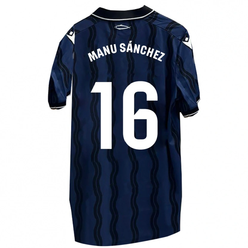 Danxen Kinderen Manu Sánchez #16 Donkerblauw Zwart Uitshirt Uittenue 2025/26 T-Shirt