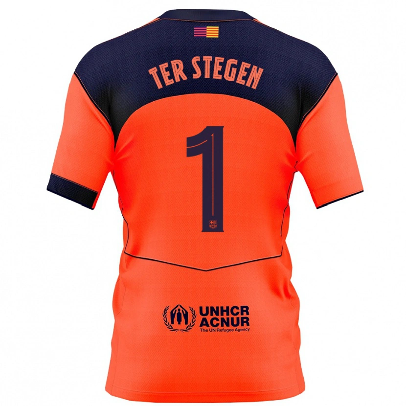 Danxen Kinderen Marc-André Ter Stegen #1 Oranje Marineblauw Thuisshirt Derde Tenue 2025/26 T-Shirt
