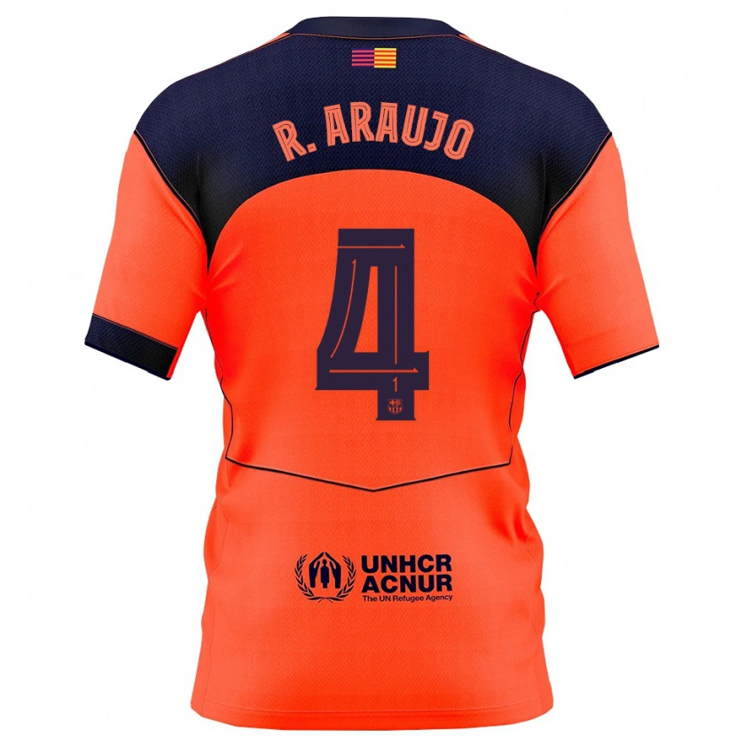 Danxen Kinderen Ronald Araujo #4 Oranje Marineblauw Thuisshirt Derde Tenue 2025/26 T-Shirt