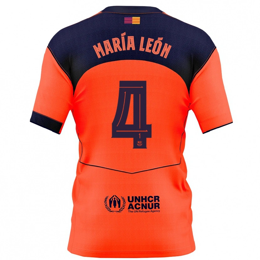 Danxen Kinderen María Pilar León #4 Oranje Marineblauw Thuisshirt Derde Tenue 2025/26 T-Shirt