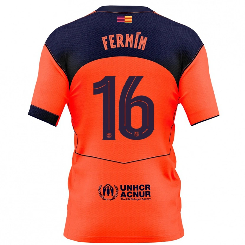Danxen Kinderen Fermín López #16 Oranje Marineblauw Thuisshirt Derde Tenue 2025/26 T-Shirt