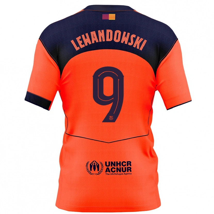 Danxen Kinderen Robert Lewandowski #9 Oranje Marineblauw Thuisshirt Derde Tenue 2025/26 T-Shirt
