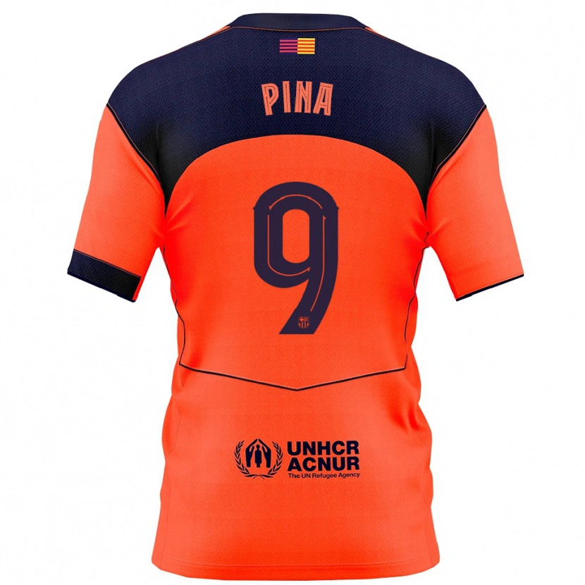 Danxen Kinderen Claudia Pina Medina #9 Oranje Marineblauw Thuisshirt Derde Tenue 2025/26 T-Shirt