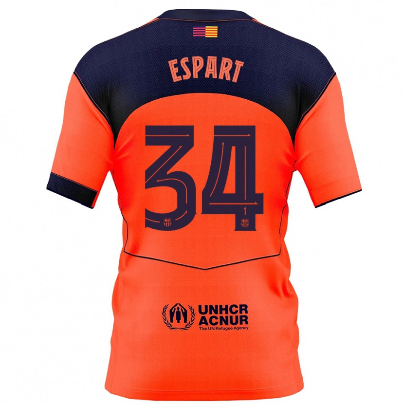 Danxen Kinderen Xavi Espart #34 Oranje Marineblauw Thuisshirt Derde Tenue 2025/26 T-Shirt