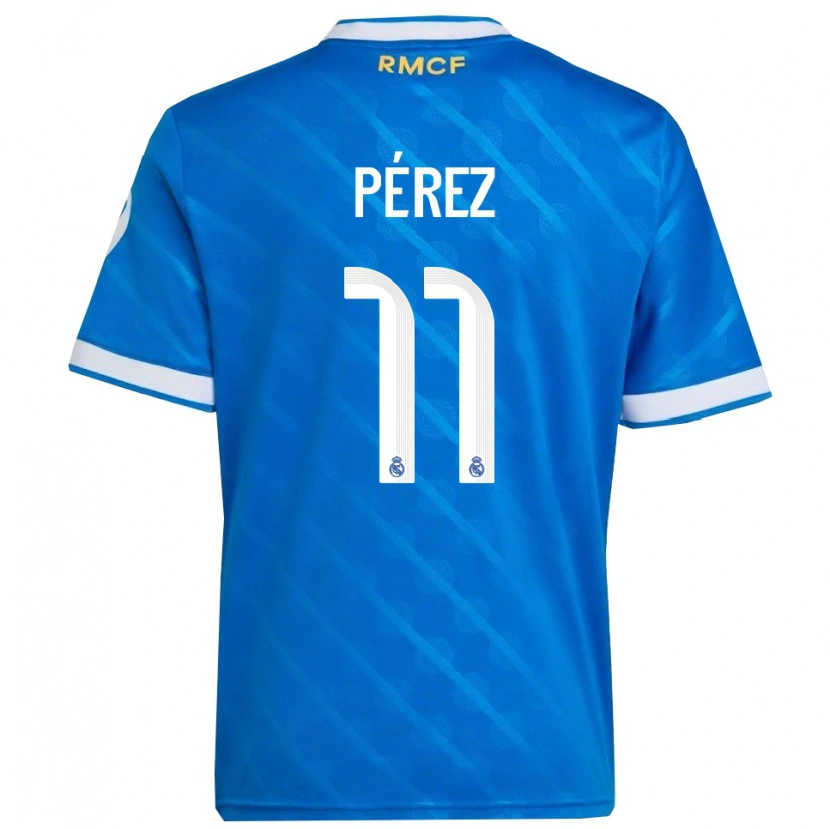 Danxen Kinderen Adrián Pérez #11 Blauw Wit Thuisshirt Derde Tenue 2025/26 T-Shirt