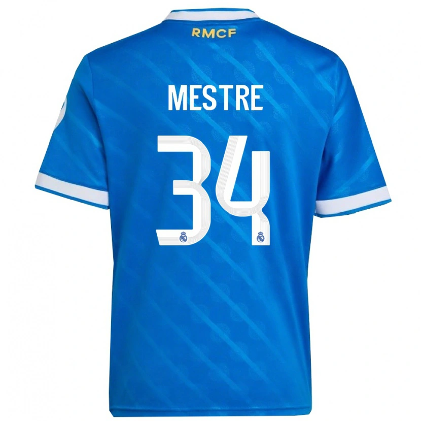 Danxen Kinderen Sergio Mestre #34 Blauw Wit Thuisshirt Derde Tenue 2025/26 T-Shirt