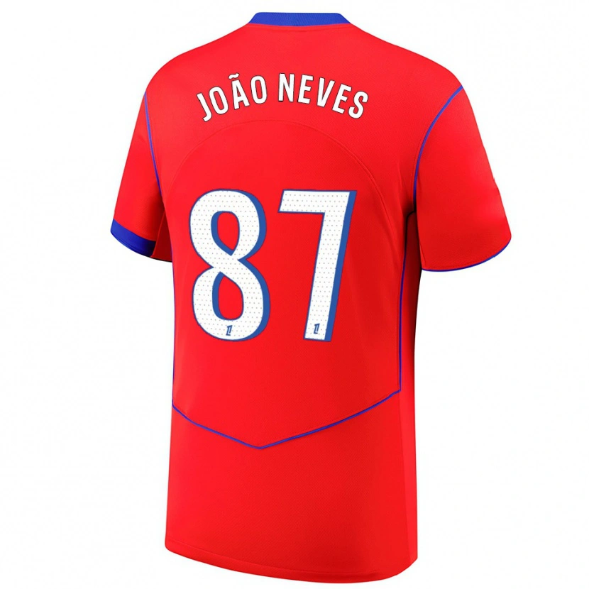 Danxen Kinderen João Neves #87 Rood Blauw Wit Thuisshirt Derde Tenue 2025/26 T-Shirt