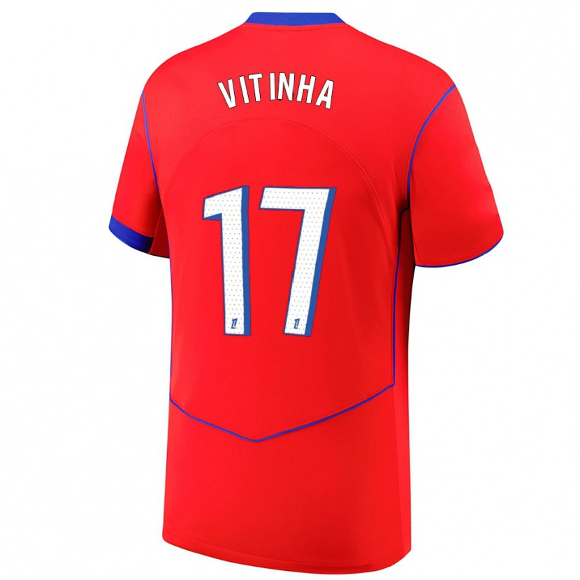 Danxen Kinderen Vitinha #17 Rood Blauw Wit Thuisshirt Derde Tenue 2025/26 T-Shirt
