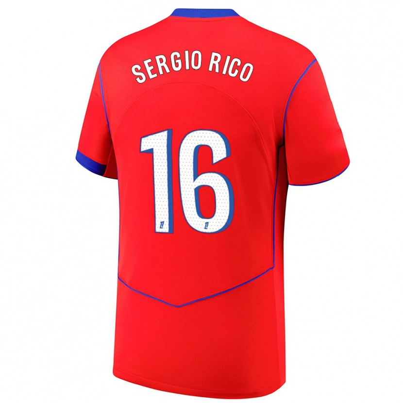Danxen Kinderen Sergio Rico #16 Rood Blauw Wit Thuisshirt Derde Tenue 2025/26 T-Shirt