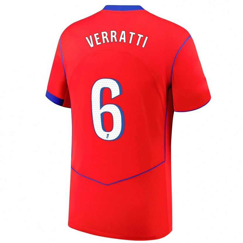 Danxen Kinderen Marco Verratti #6 Rood Blauw Wit Thuisshirt Derde Tenue 2025/26 T-Shirt