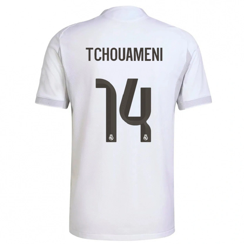 Danxen Heren Aurélien Tchouaméni #14 Wit Geel Thuisshirt Thuistenue 2025/26 T-Shirt