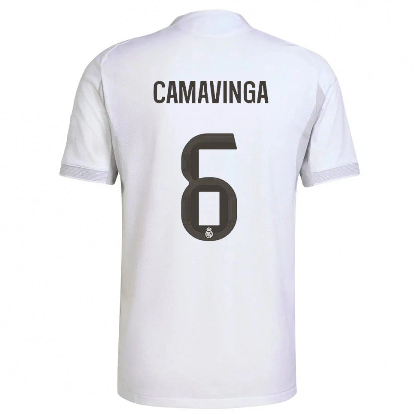 Danxen Heren Eduardo Camavinga #6 Wit Geel Thuisshirt Thuistenue 2025/26 T-Shirt