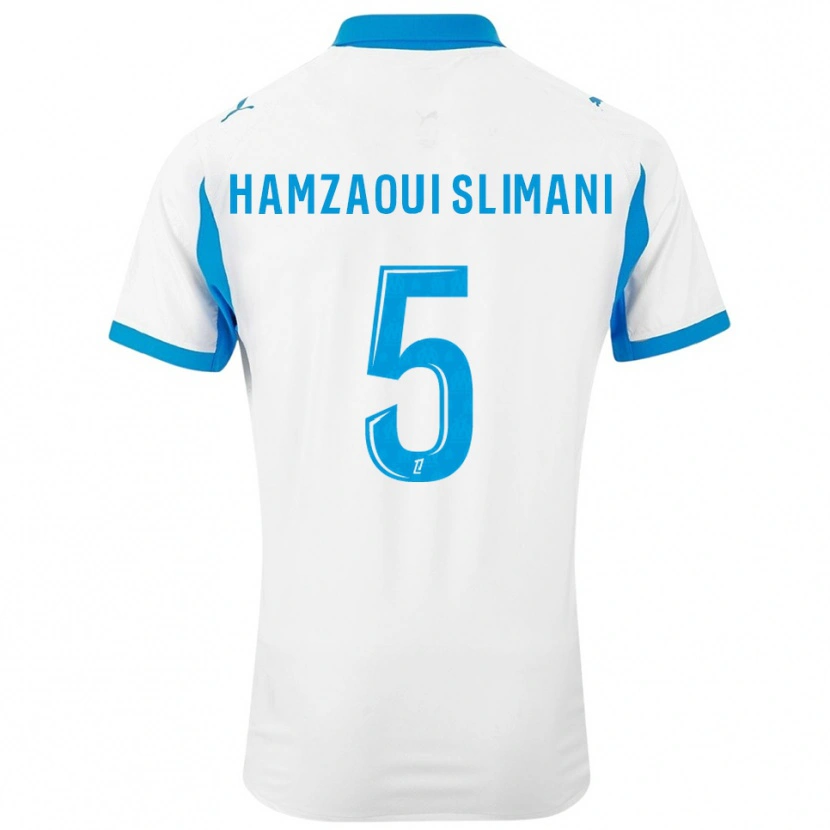 Danxen Heren Hilan Hamzaoui Slimani #5 Wit Hemelsblauw Thuisshirt Thuistenue 2025/26 T-Shirt