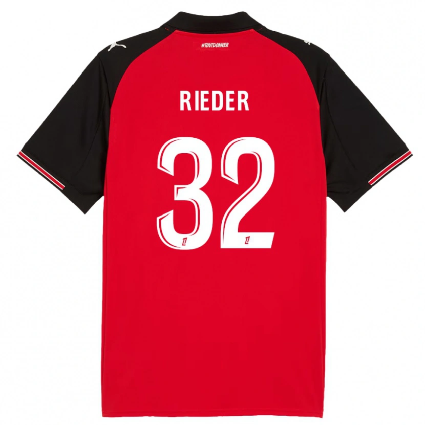 Danxen Heren Fabian Rieder #32 Rood Zwart Thuisshirt Thuistenue 2025/26 T-Shirt