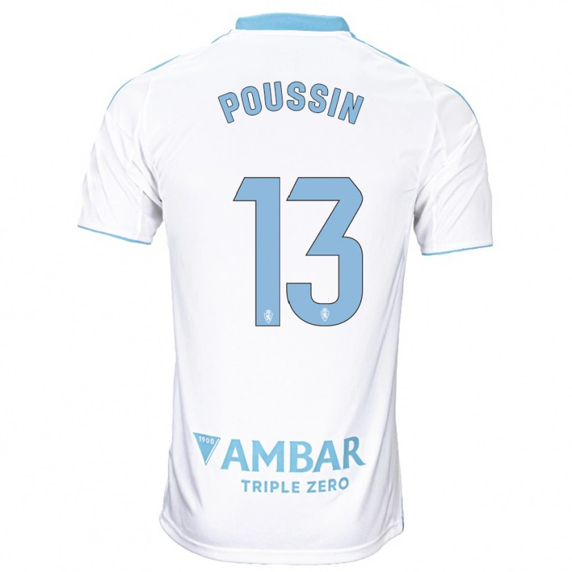 Danxen Heren Gaëtan Poussin #13 Wit Hemelsblauw Thuisshirt Thuistenue 2025/26 T-Shirt