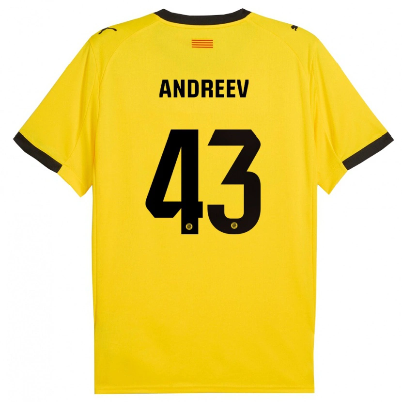 Danxen Heren Aleksandar Andreev #43 Geel Zwart Uitshirt Uittenue 2025/26 T-Shirt