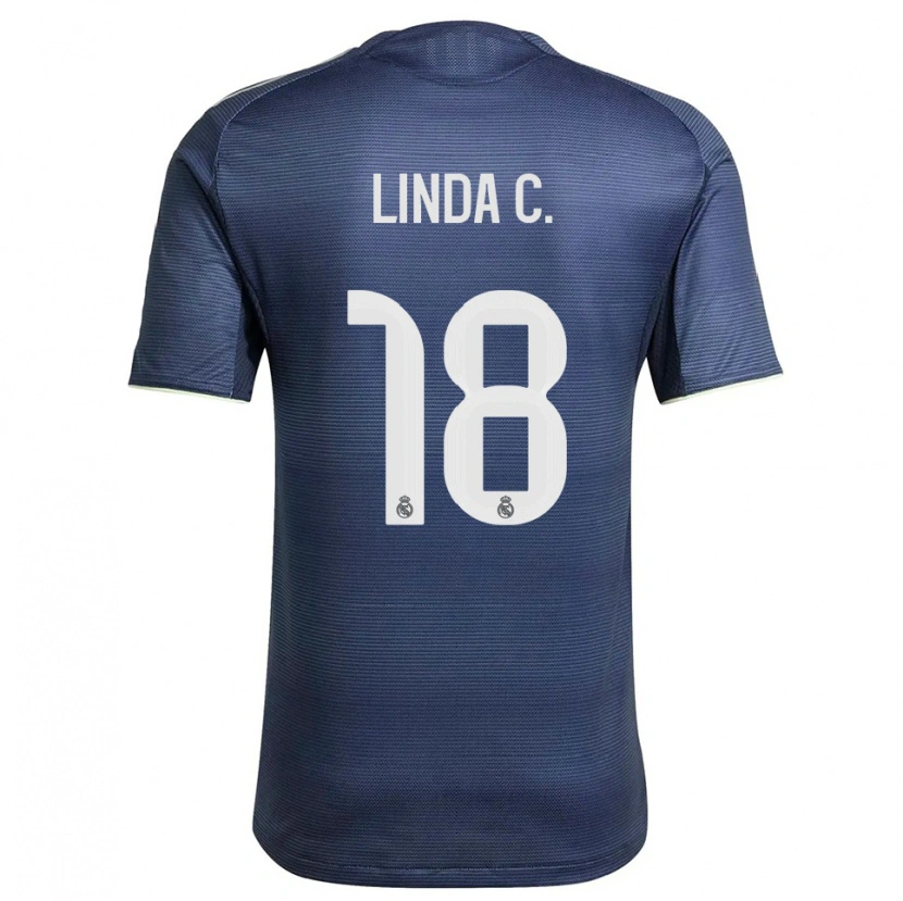 Danxen Heren Linda Caicedo #18 Marineblauw Zilver Uitshirt Uittenue 2025/26 T-Shirt