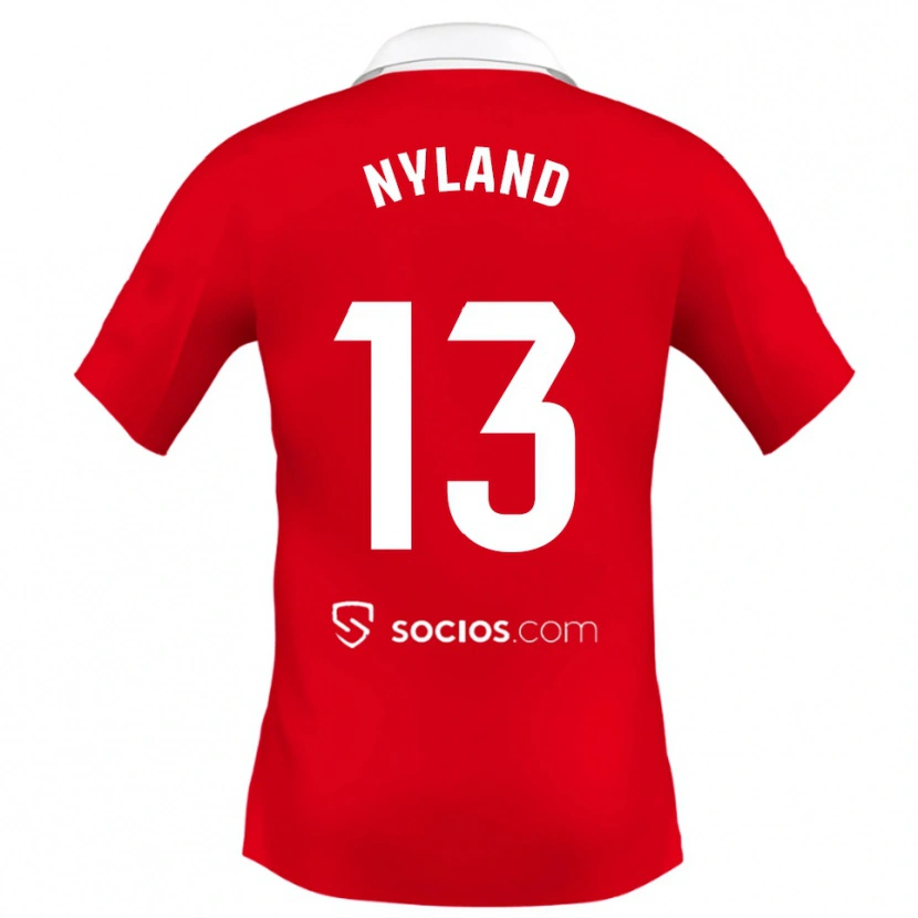 Danxen Heren Ørjan Nyland #13 Rood Wit Grijs Uitshirt Uittenue 2025/26 T-Shirt