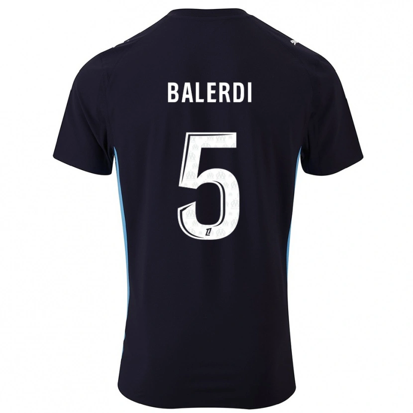 Danxen Heren Leonardo Balerdi #5 Zwart Hemelsblauw Uitshirt Uittenue 2025/26 T-Shirt