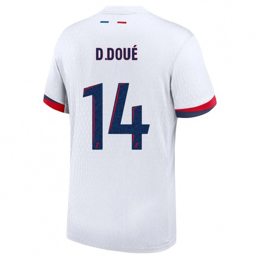 Danxen Heren Désiré Doué #14 Wit Rood Uitshirt Uittenue 2025/26 T-Shirt