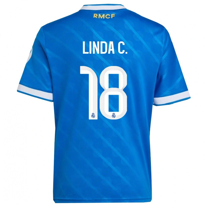 Danxen Heren Linda Caicedo #18 Blauw Wit Thuisshirt Derde Tenue 2025/26 T-Shirt