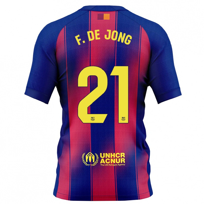 Danxen Dames Frenkie De Jong #21 Blauw Rood Thuisshirt Thuistenue 2025/26 T-Shirt