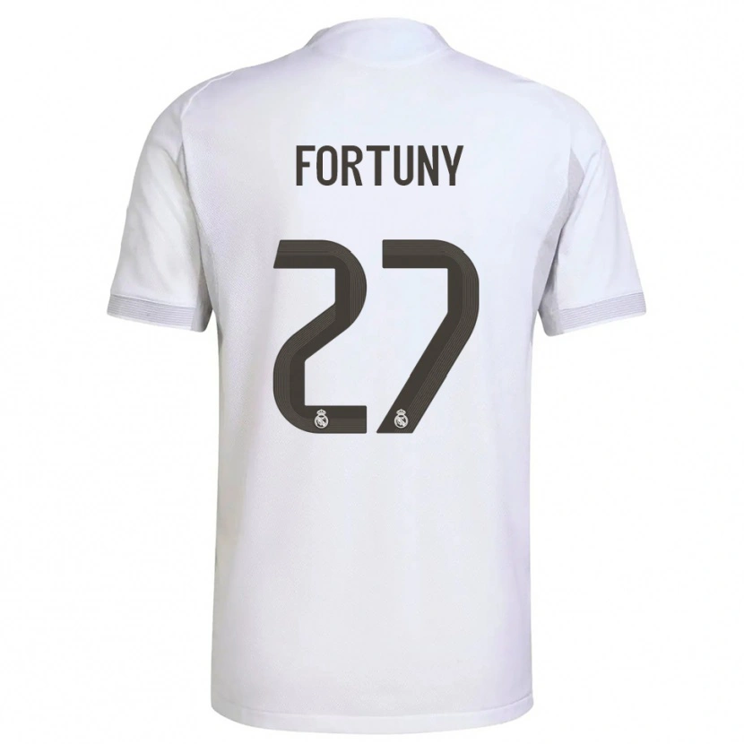 Danxen Dames Pol Fortuny #27 Wit Geel Thuisshirt Thuistenue 2025/26 T-Shirt