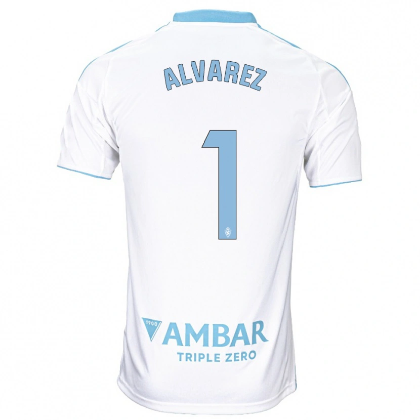 Danxen Dames Cristian Álvarez #1 Wit Hemelsblauw Thuisshirt Thuistenue 2025/26 T-Shirt