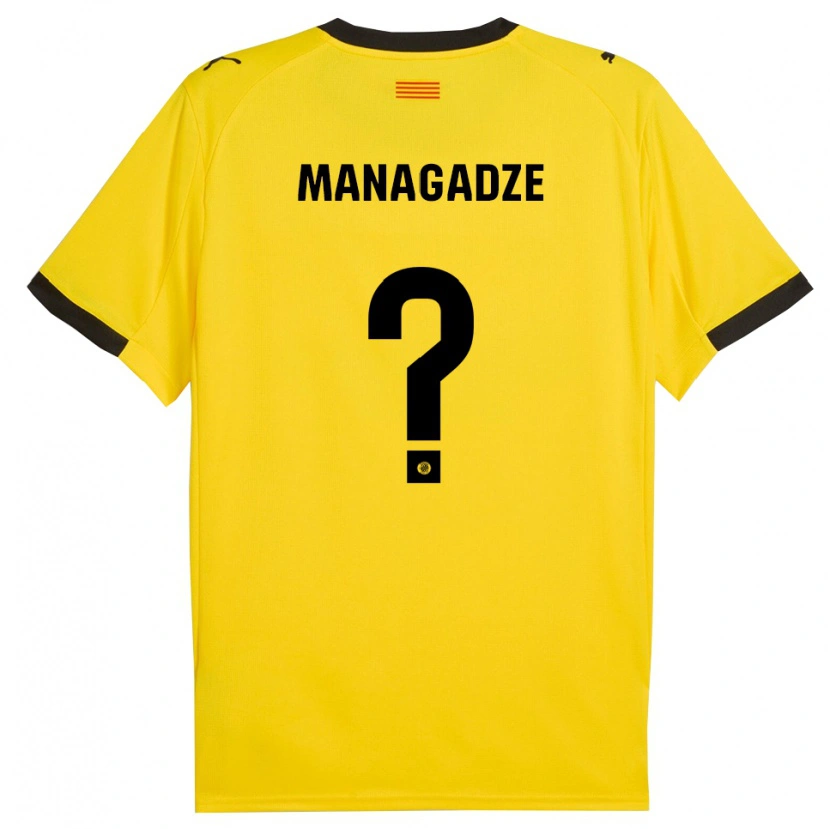 Danxen Dames Luka Managadze #0 Geel Zwart Uitshirt Uittenue 2025/26 T-Shirt