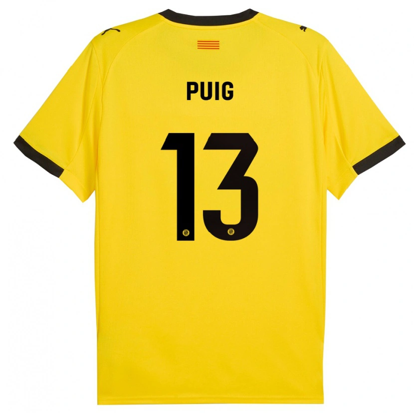 Danxen Dames Sergi Puig #13 Geel Zwart Uitshirt Uittenue 2025/26 T-Shirt