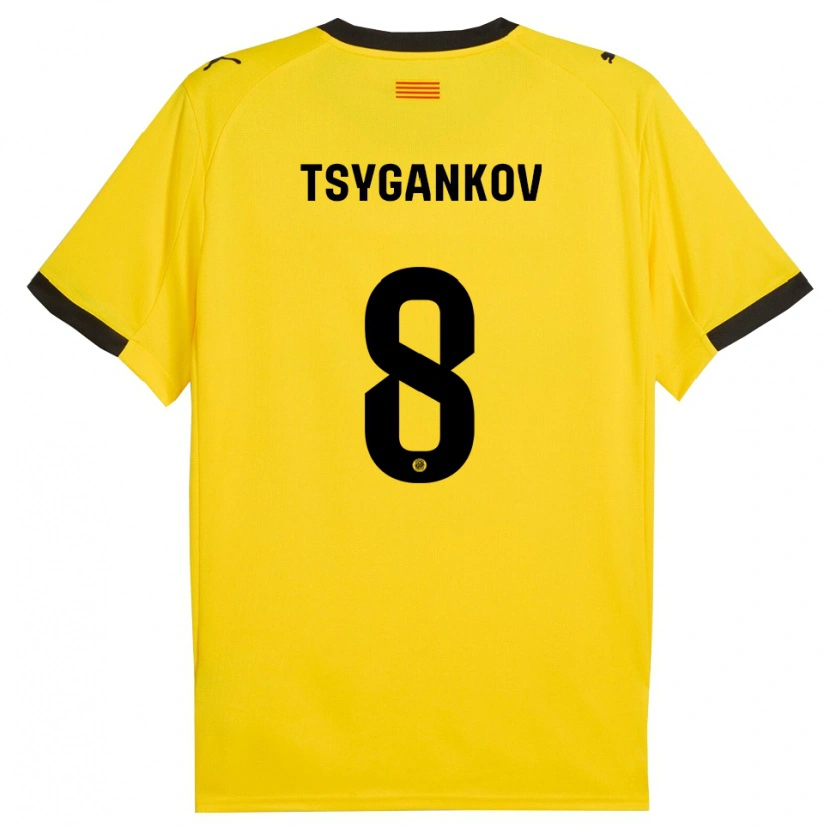 Danxen Dames Viktor Tsygankov #8 Geel Zwart Uitshirt Uittenue 2025/26 T-Shirt