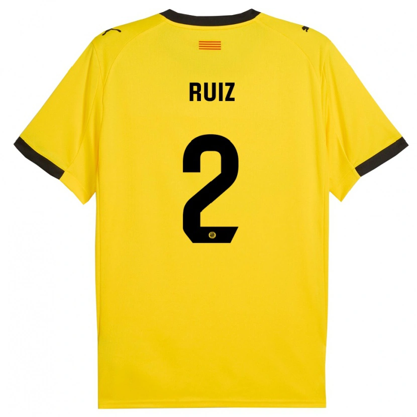 Danxen Dames Ferran Ruiz #2 Geel Zwart Uitshirt Uittenue 2025/26 T-Shirt