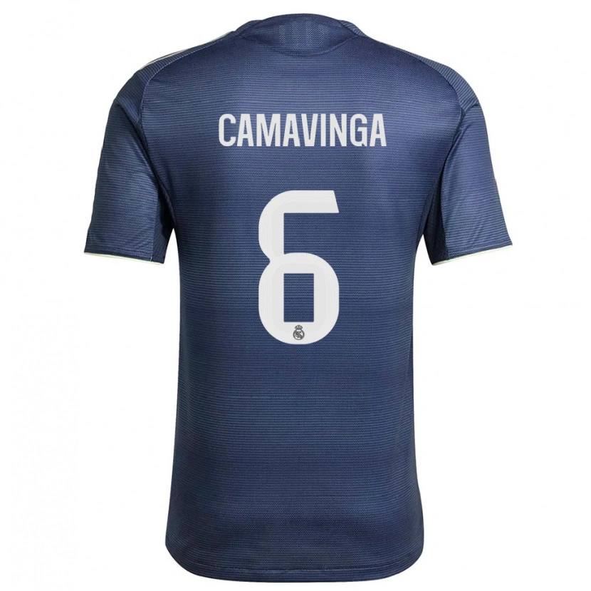 Danxen Dames Eduardo Camavinga #6 Marineblauw Zilver Uitshirt Uittenue 2025/26 T-Shirt