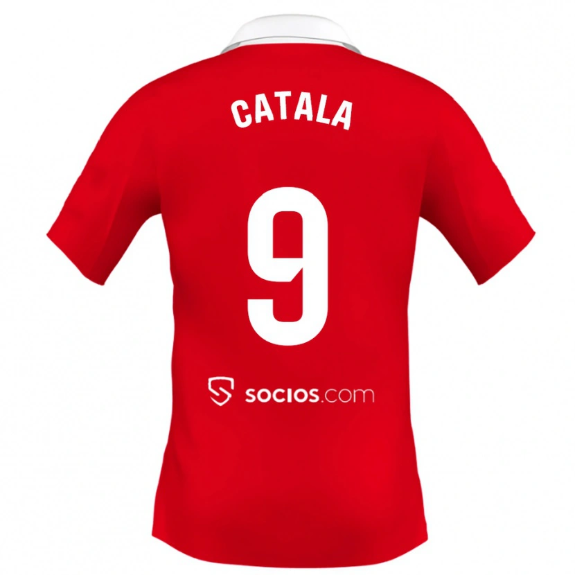 Danxen Dames Rubén Catalá #9 Rood Wit Grijs Uitshirt Uittenue 2025/26 T-Shirt