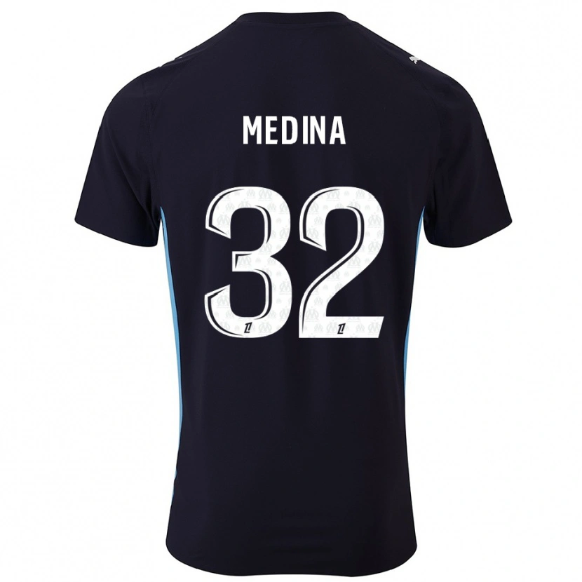 Danxen Dames Facundo Medina #32 Zwart Hemelsblauw Uitshirt Uittenue 2025/26 T-Shirt