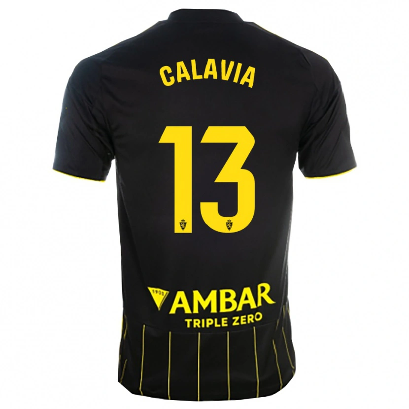 Danxen Dames Carlos Calavia #13 Zwart Geel Uitshirt Uittenue 2025/26 T-Shirt