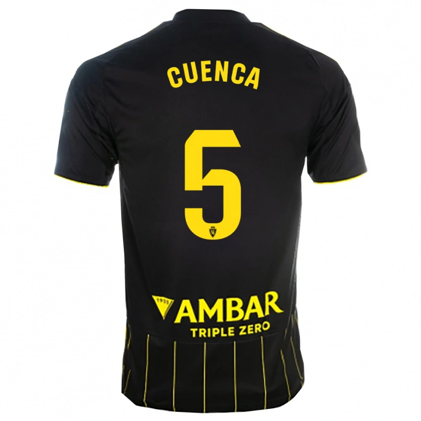 Danxen Dames Marcos Cuenca #5 Zwart Geel Uitshirt Uittenue 2025/26 T-Shirt