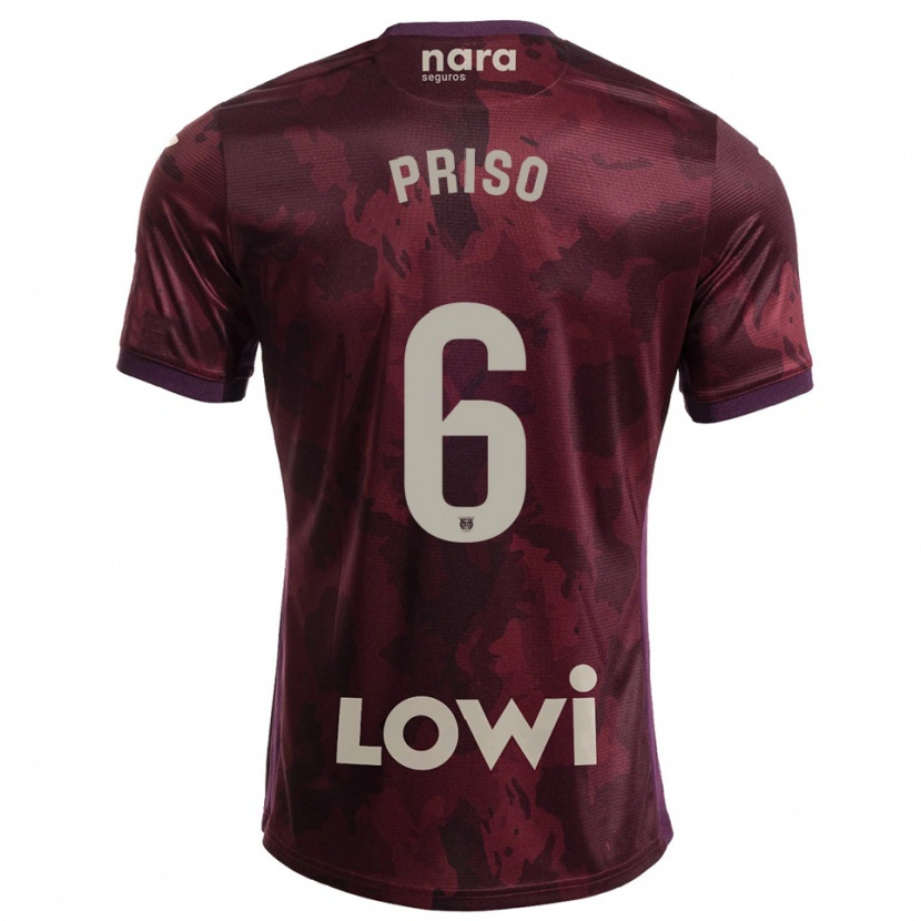 Danxen Dames Mike Priso #6 Bordeaux Wit Uitshirt Uittenue 2025/26 T-Shirt